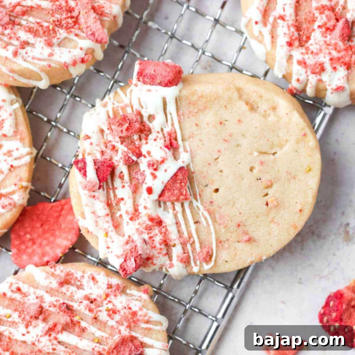 Simple and delicious White Chocolate Strawberry Shortbread Cookies, made in one bowl with just 5 ingredients.