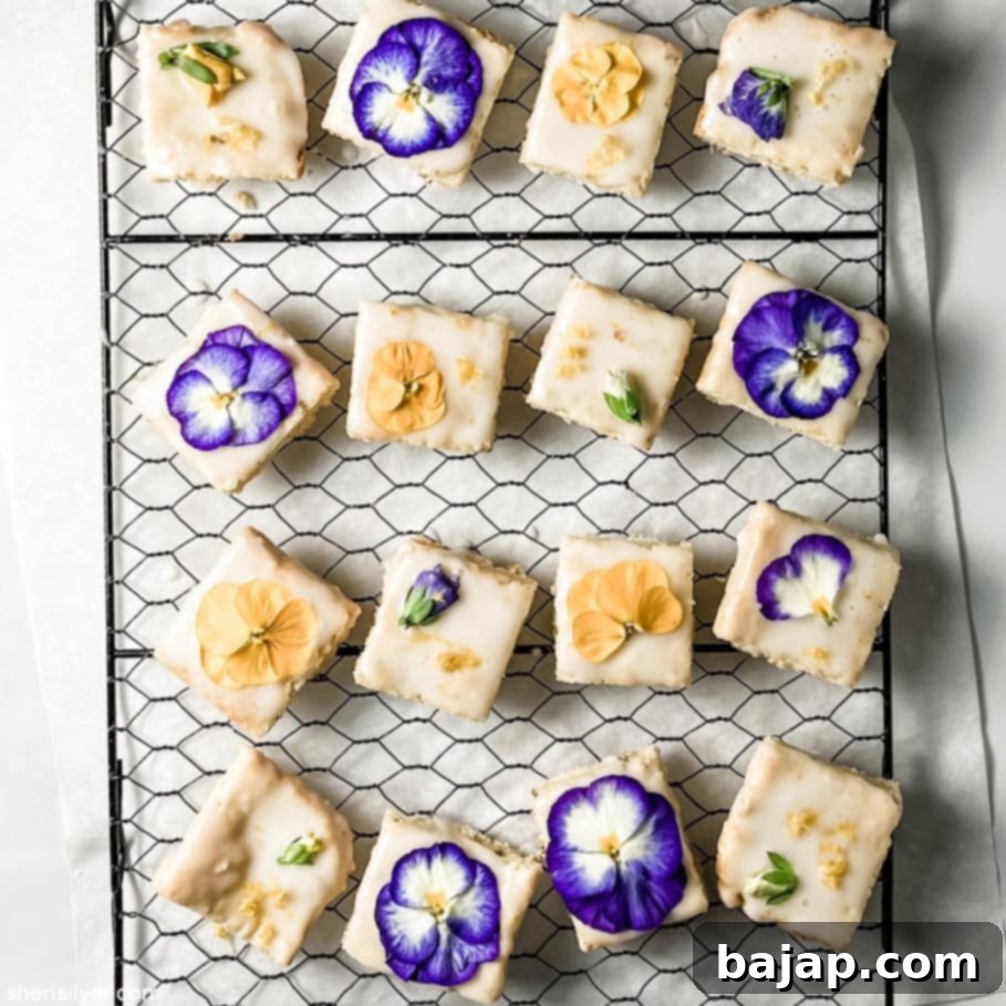 Pretty, easy, colorful, and delicious Lavender Lemon Shortbread Bars, perfect for spring or summer celebrations.