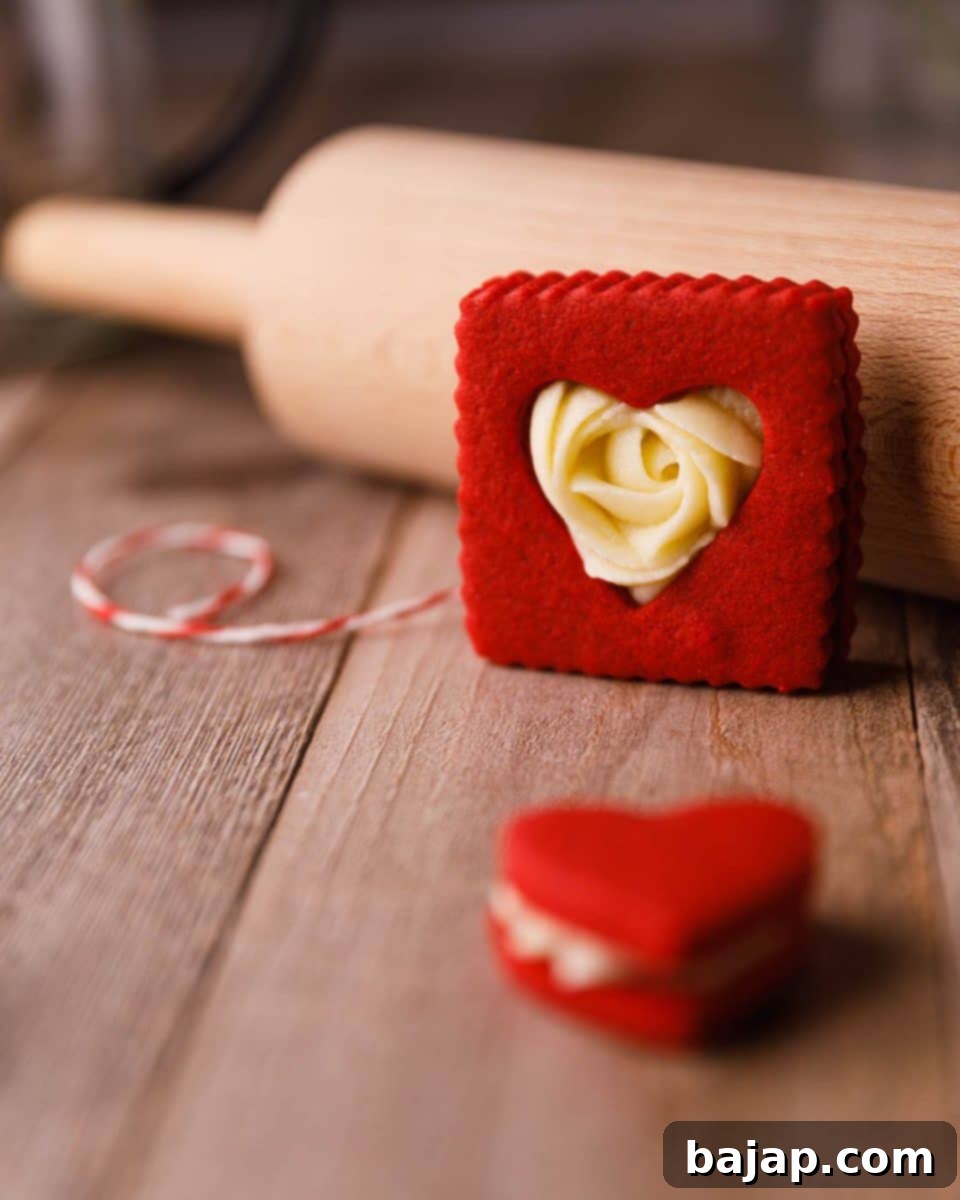 Soft Red Velvet Cut-Out Sandwich Cookies filled with tangy cream cheese frosting, ideal for Valentine's or Mother's Day.