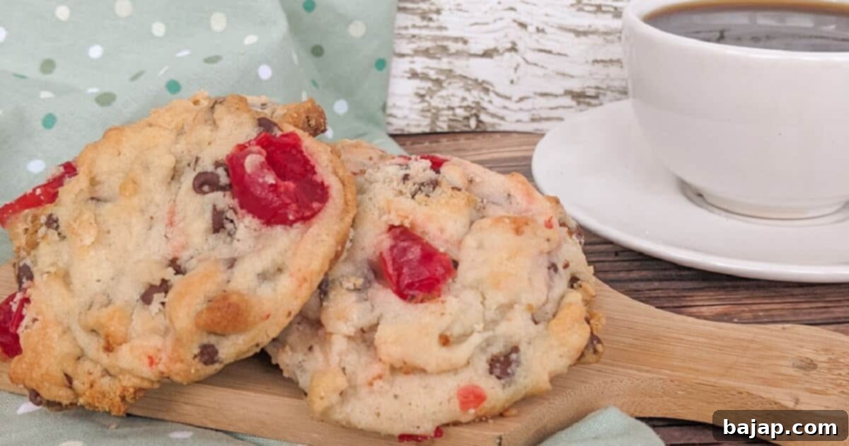 Cherry Garcia Cookies, just like the famous ice cream, packed with sweet maraschino cherries and chocolate chips.