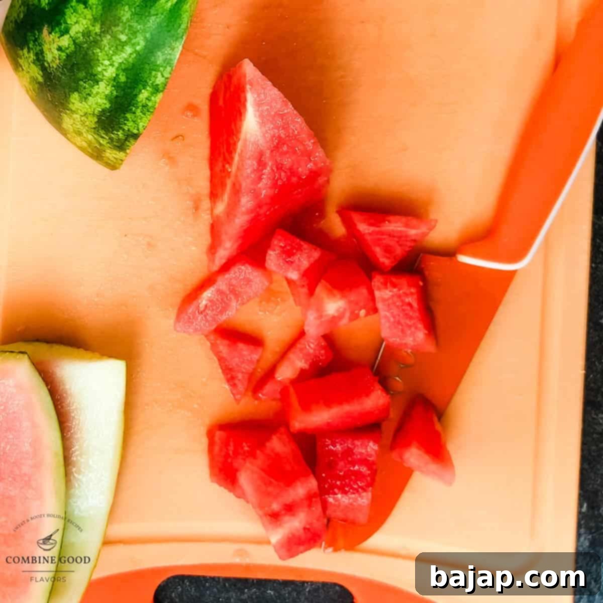 Watermelon cut into edible chunks, ready for blending into a puree.