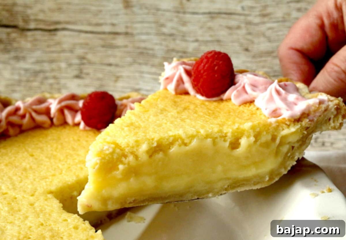 Slice of delicious lemon cake pie on a white plate.