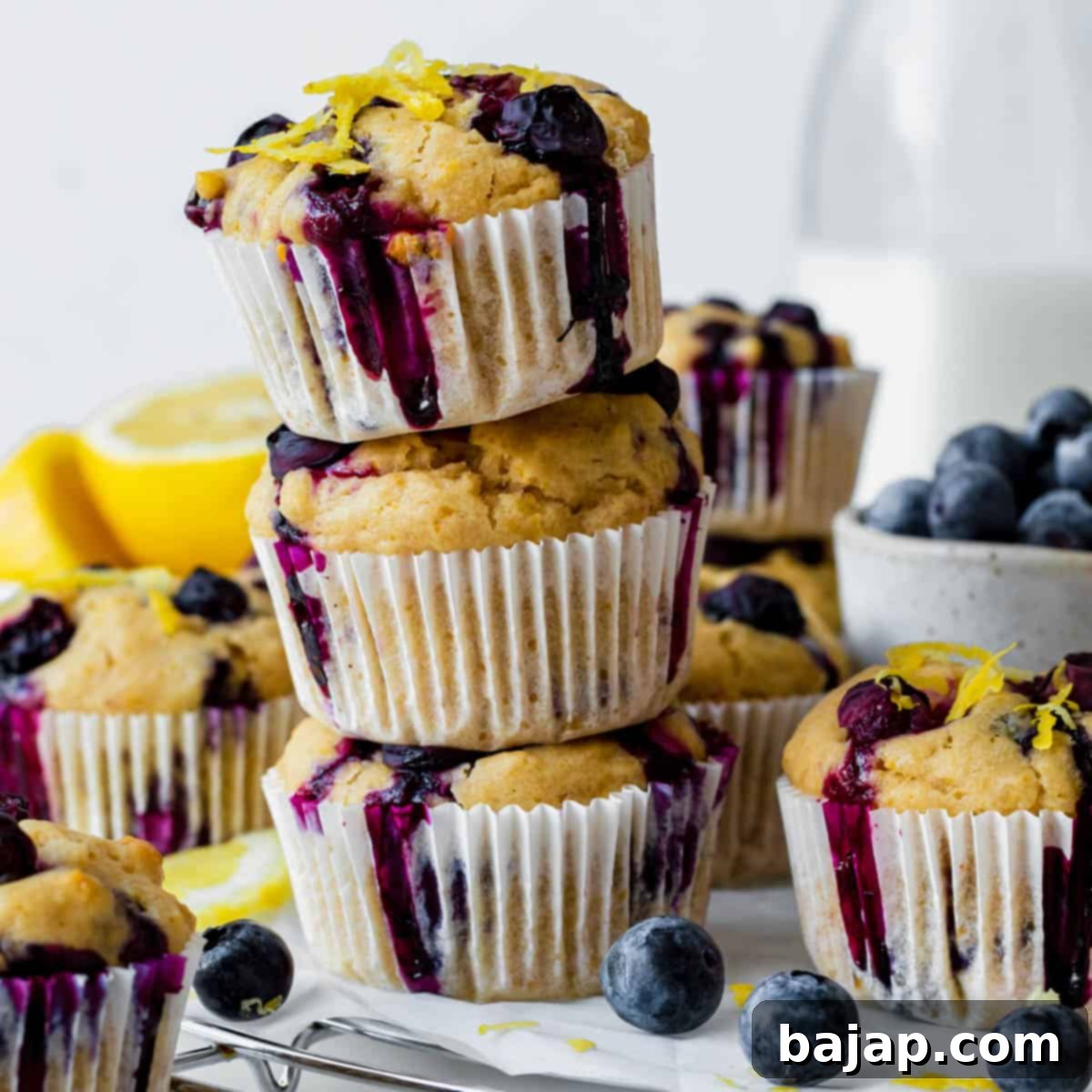 Perfectly baked vegan lemon blueberry muffins with a light crumble.
