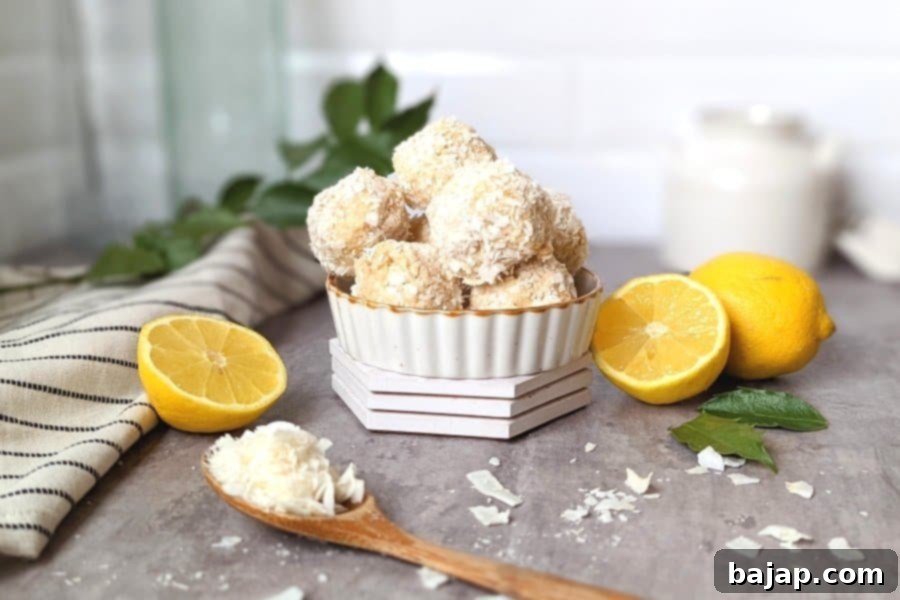 Healthy and delicious No-Bake Coconut Bites with lemon.