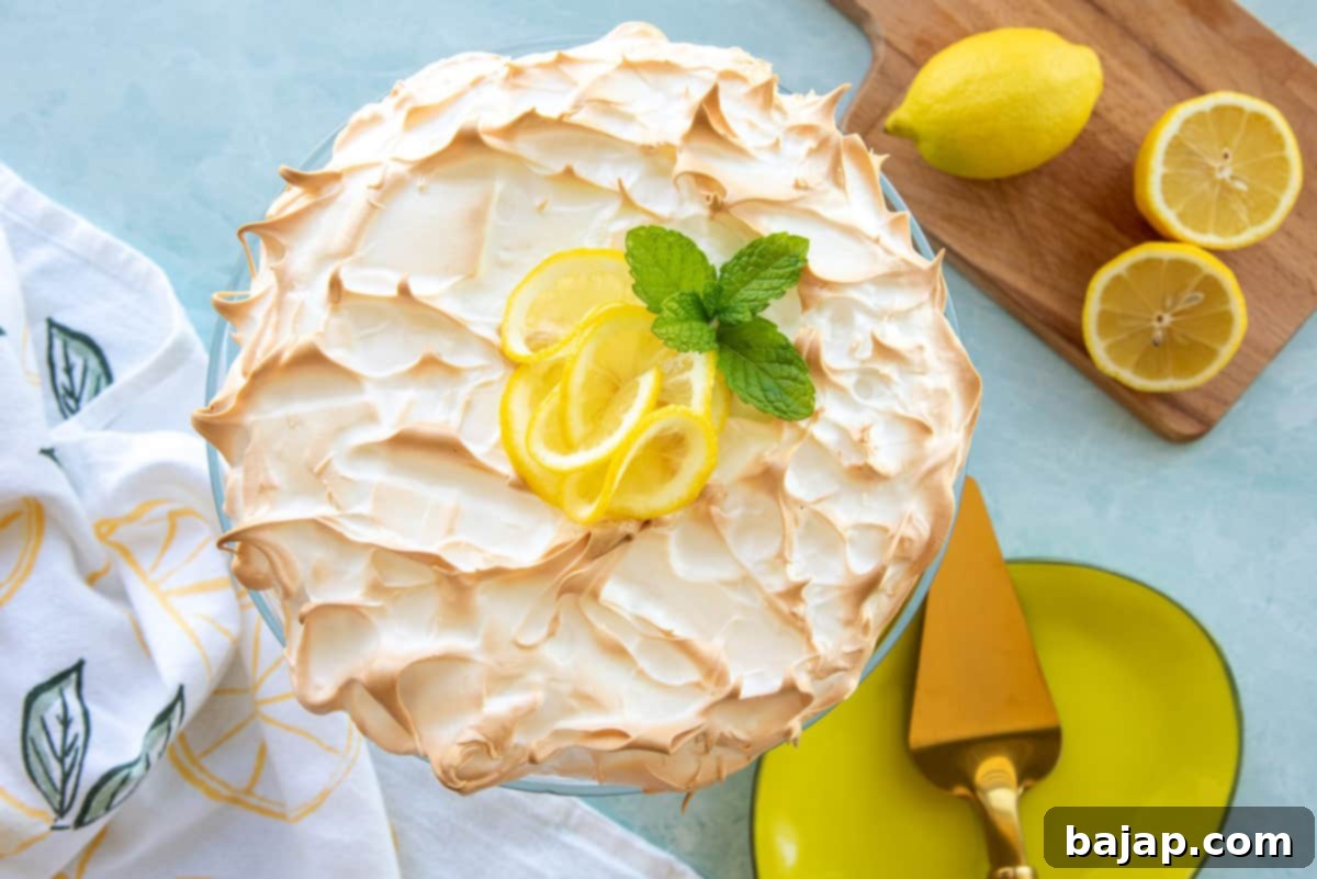 Decadent Lemon Meringue Cheesecake with a ginger cookie crust.