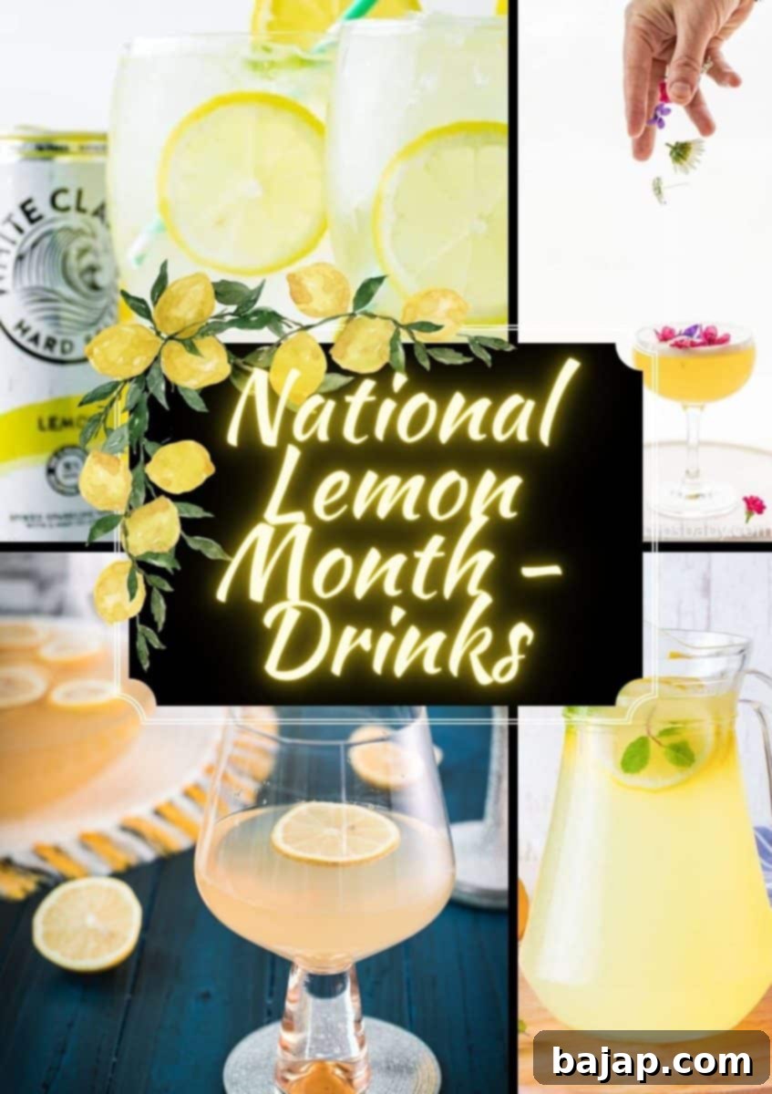 A vibrant array of lemon-infused cocktails, ready to celebrate National Lemon Month in June.