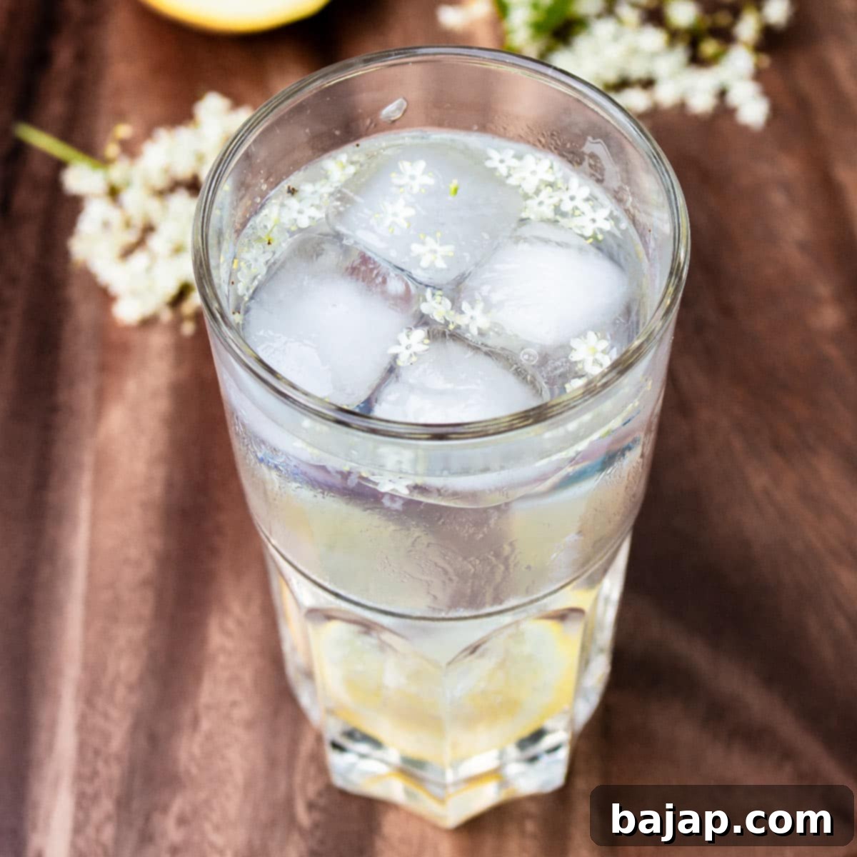 Crystal clear Lemon Gin Elderflower Cocktail, perfect for a garden party.