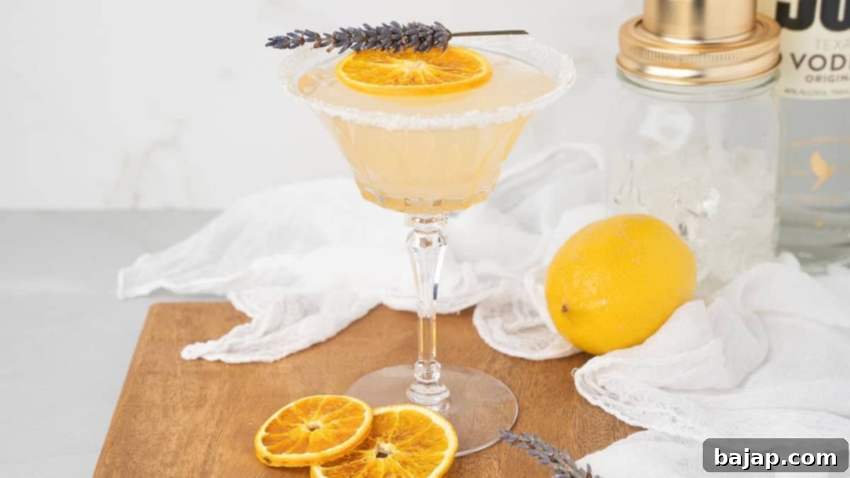 Lavender Lemon Drop Vodka Martini, a light spring cocktail.