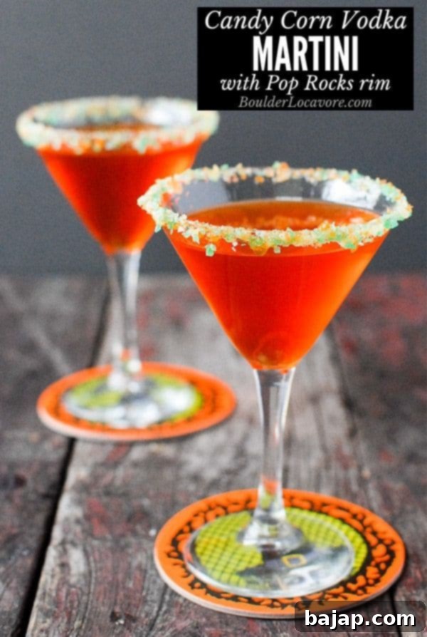 Candy Corn Vodka Martini with a Pop Rocks rim
