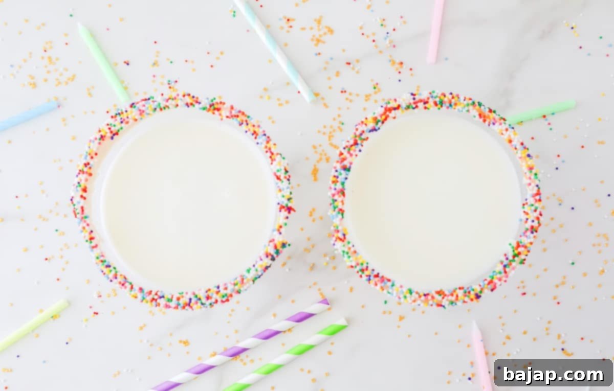 Birthday Cake Martini with sprinkles on the rim