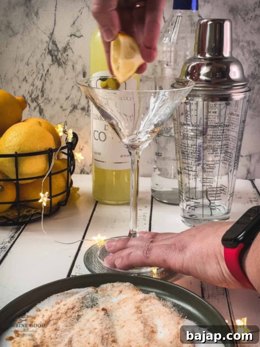 Run a lemon wedge around the rim of your cocktail glass.