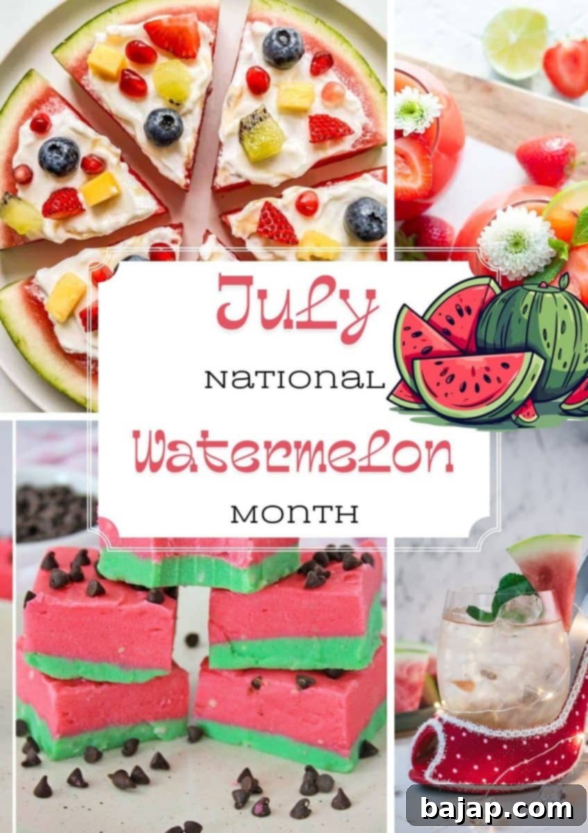 A vibrant collage of various watermelon dishes and drinks, perfect for celebrating National Watermelon Month.