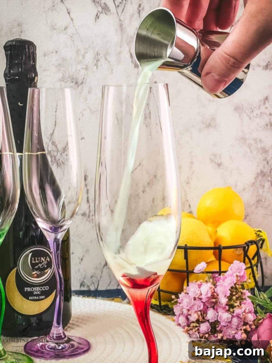 Add the limoncello to the granulated sugar in the champagne glass.