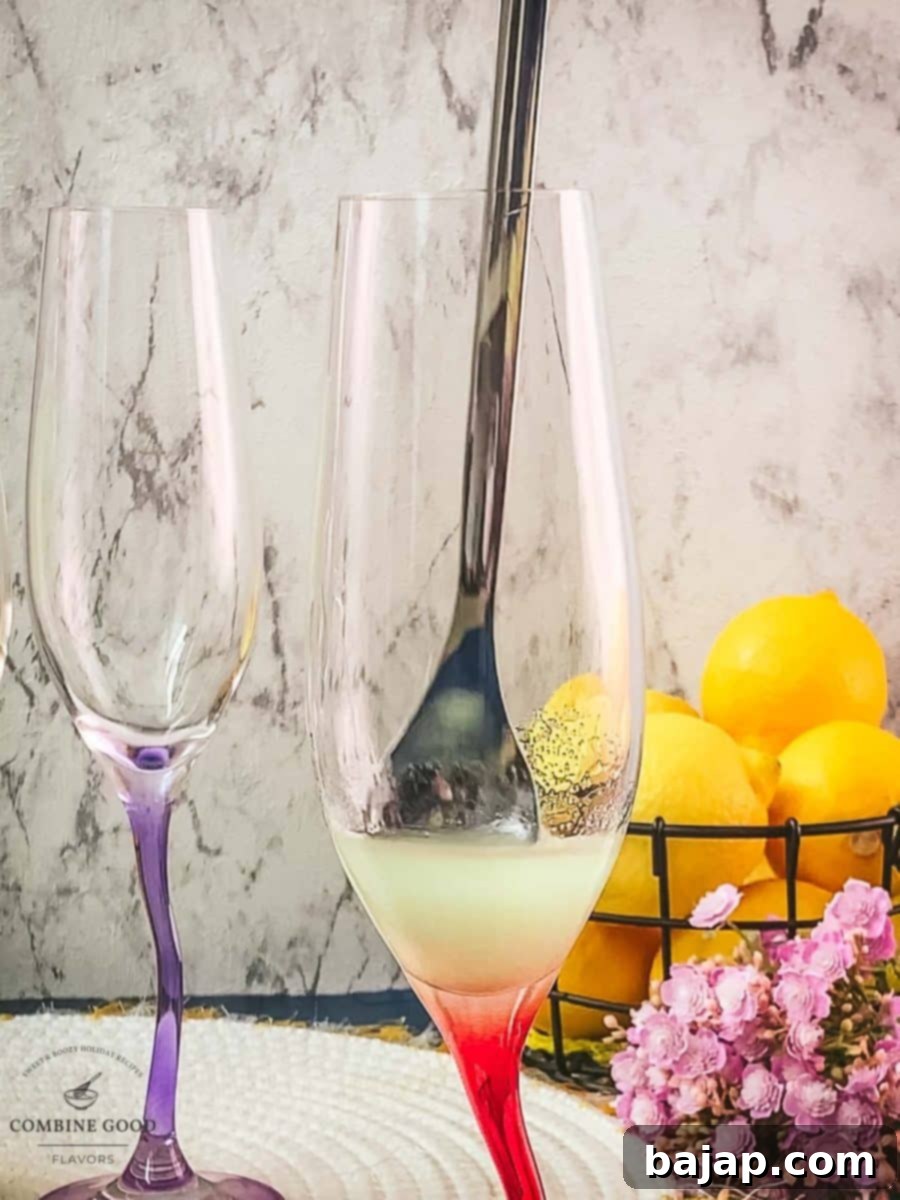 Combine the limoncello with granulated sugar using a long stemmed spoon in the serving glass.