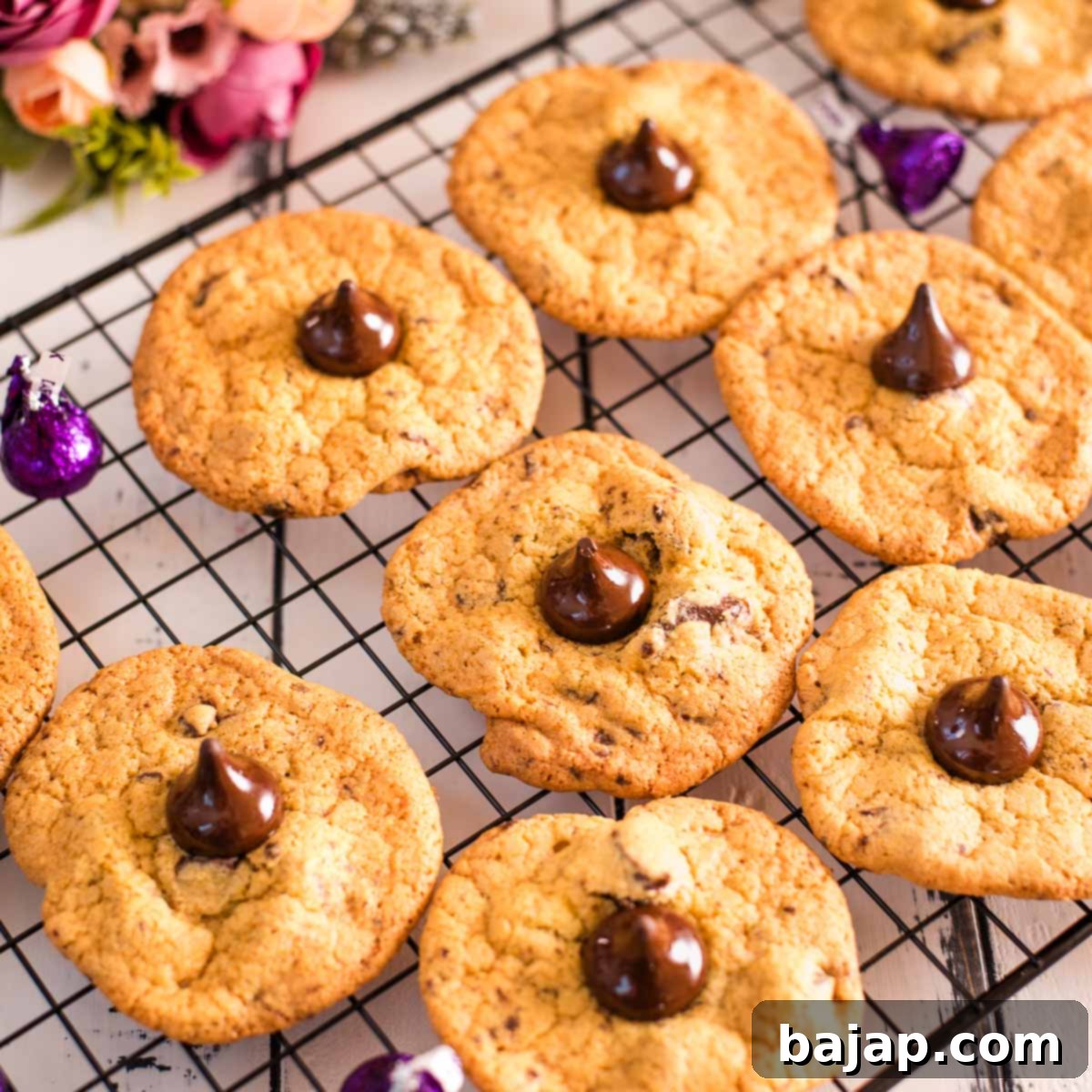 Delicious Hershey's Dark Chocolate Chip Cookies on cooling rack..