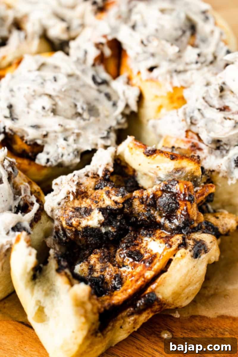 Cookies and Cream Cinnamon Rolls, also known as Oreo Cinnamon Rolls