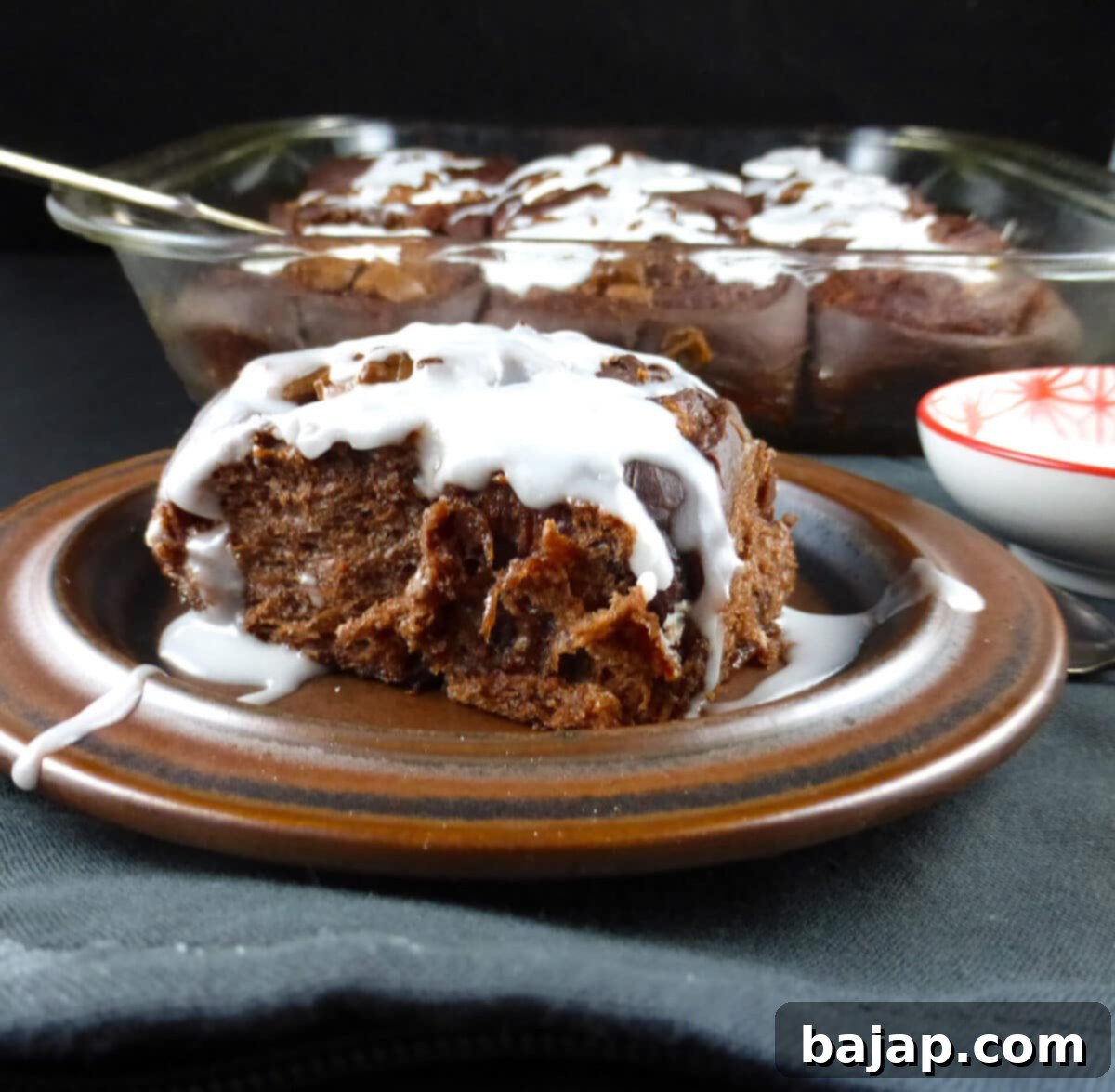Chocolate Cinnamon Rolls with Vanilla Icing made in a bread machine