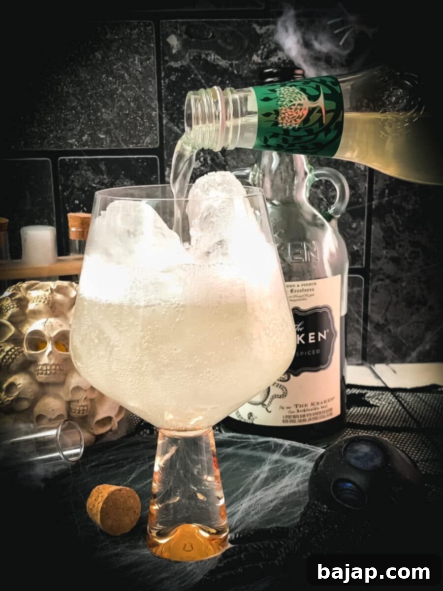 Fill your serving glass with ginger beer, leaving space for the rum.