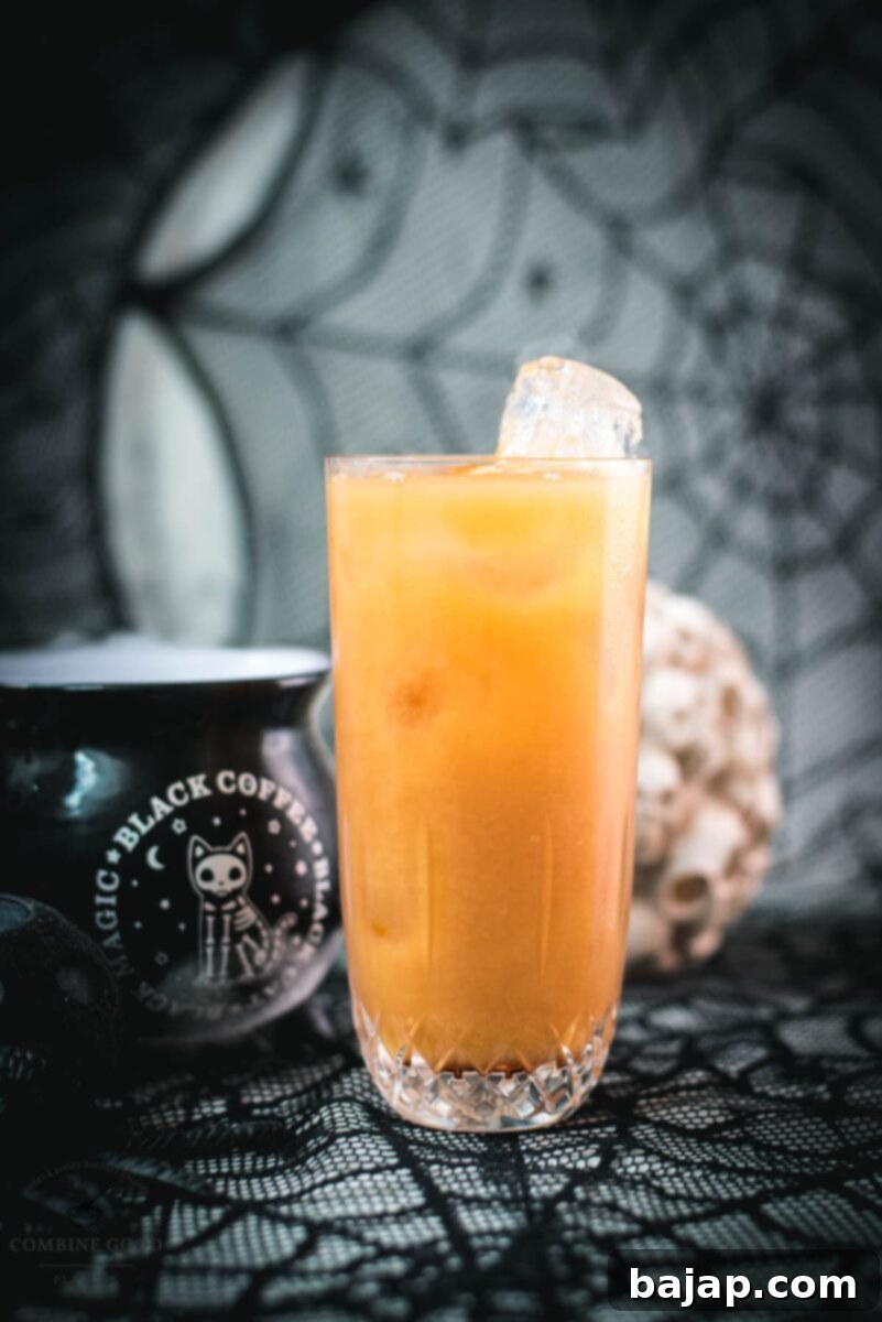 Spooky and delicious Sloe screw cocktail with Sloe gin and orange juice. Easy and delicious!