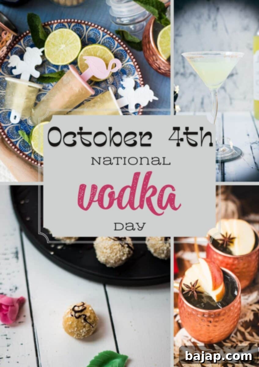 Celebrate National Vodka Day on October 4th with these delicious recipes! A vibrant assortment of vodka cocktails and desserts including an apple cider Moscow Mule, watermelon martini, and vodka whipped cream.
