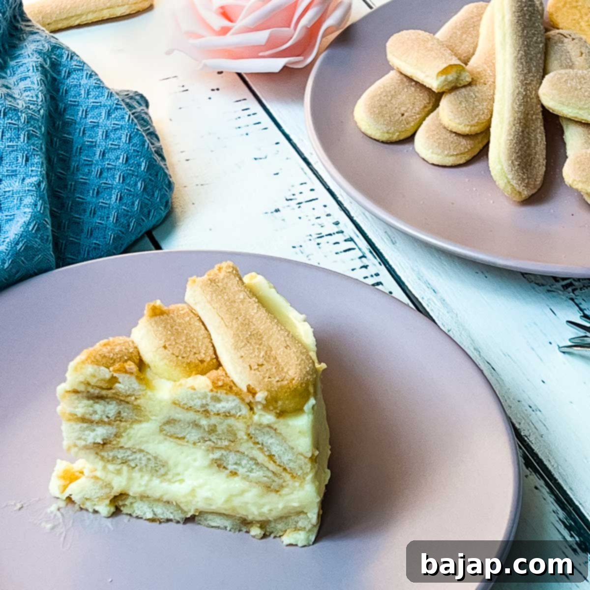 You can see very nicely the alternating layers of ladyfingers and vanilla custard cream.
