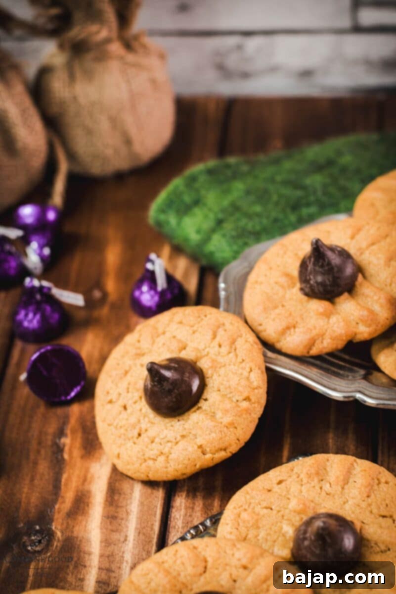 Gorgeous peanut butter blossoms made with Betty Crocker cookie mix and Hershey's dark chocolate kisses, presented beautifully for the holidays.