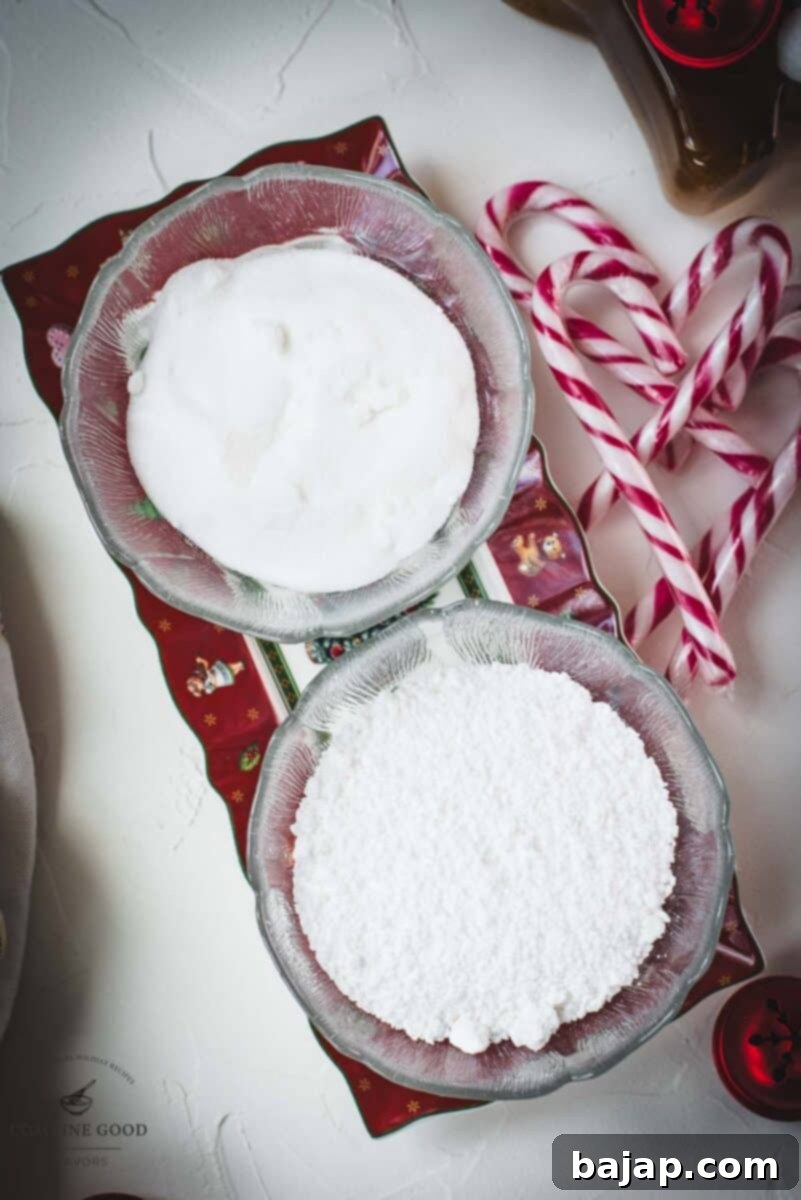 Minty Chocolate Crinkle Delights 4 For the crinkle coating of chocolate peppermint cookies, you'll need powdered sugar, granulated sugar, and finely crushed candy canes.