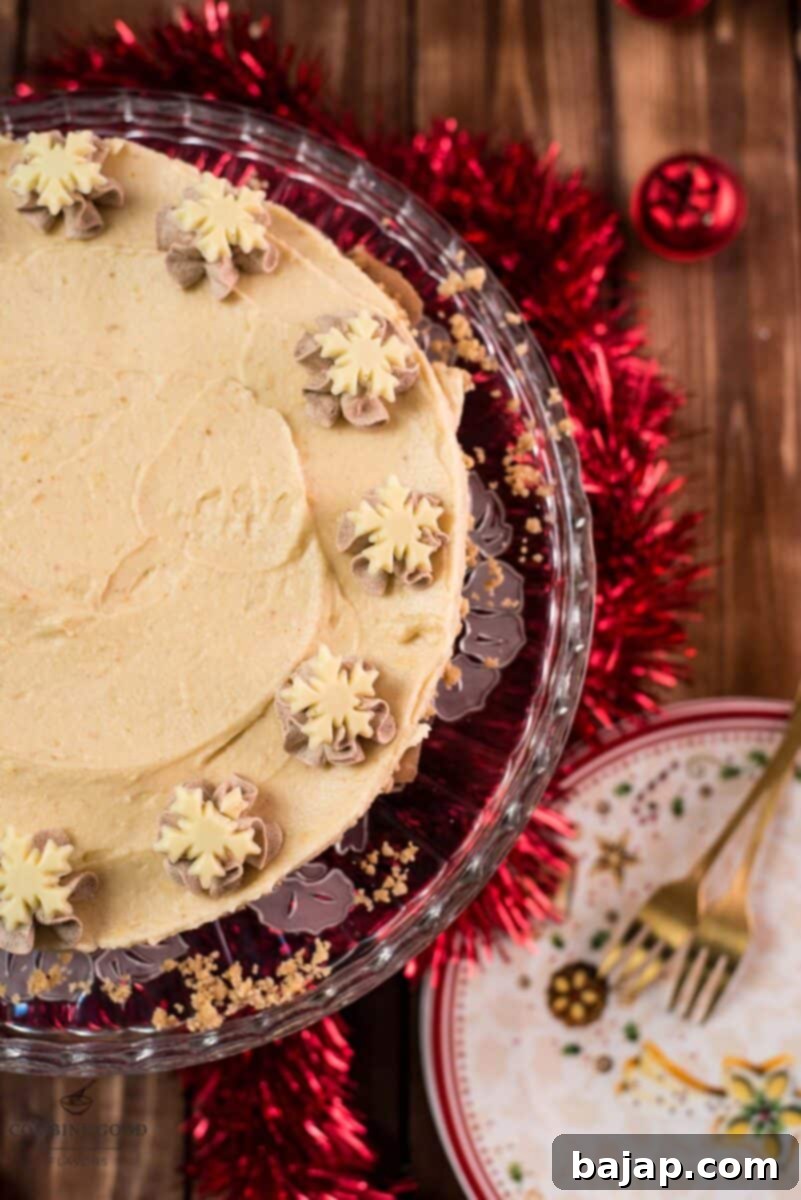 Delicious no-bake Christmas cheesecake made with a vanilla crescent crust, topped with whipped cream and white chocolate snowflakes, glistening with festive charm.