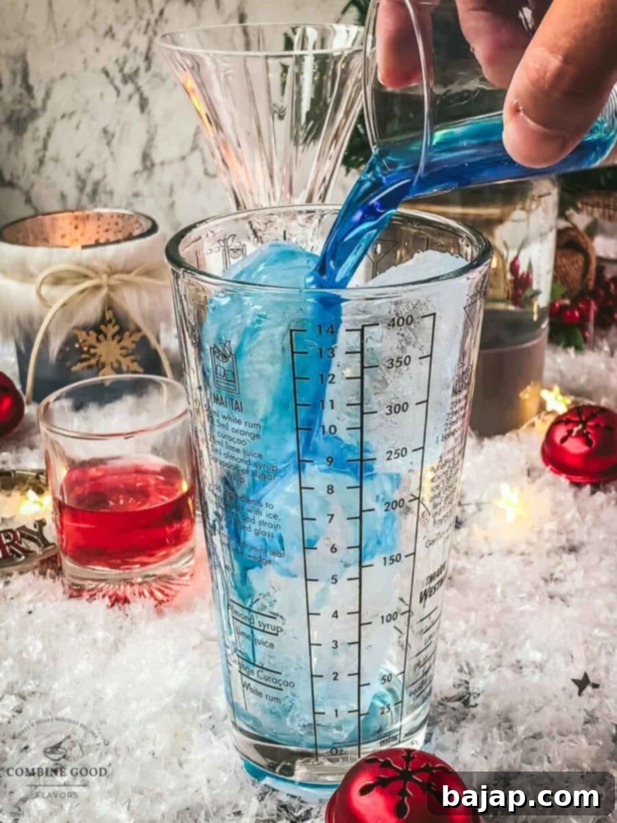 Add the blue curaçao to your cocktail shaker.