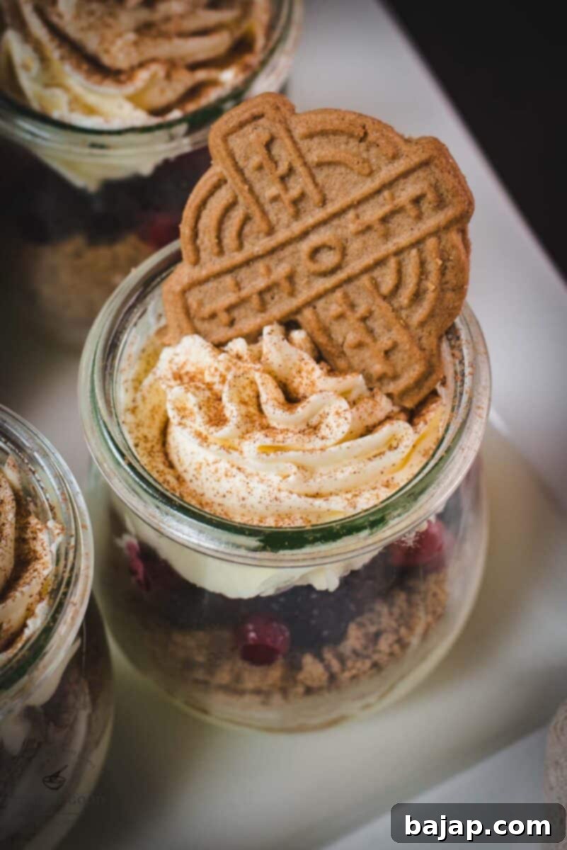 Gorgeous mini Christmas triffles with delicious speculoos cookies, a mascarpone cream mix, and frozen berries.