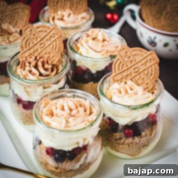 Holiday Trifle Shots 14 Gorgeous mini Christmas triffles with delicious speculoos cookies, a mascarpone cream mix, and frozen berries.