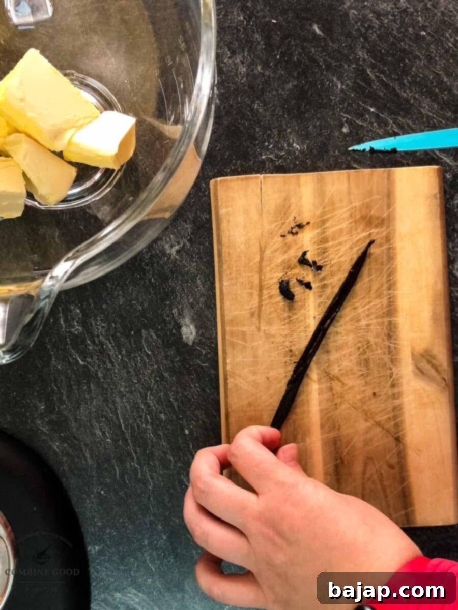 Scrape out the vanilla bean.
