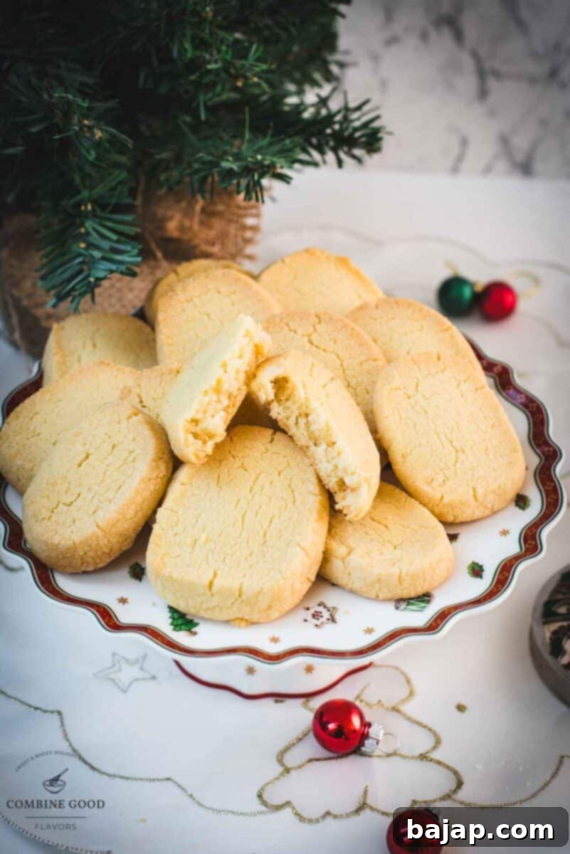 Delicious Heidesand (brown butter shortbread) cookies, placed on gorgeous cookie plate.