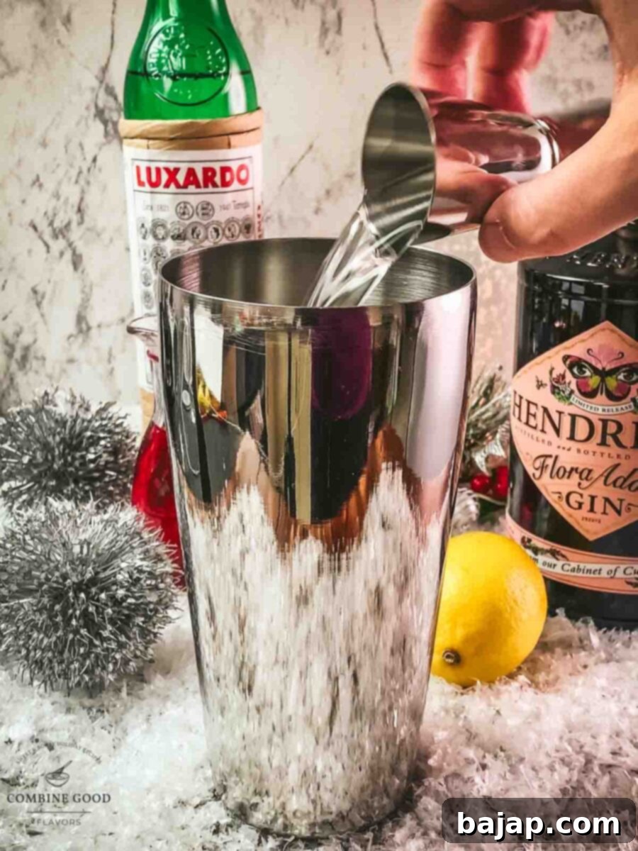 Add Luxardo Maraschino to the shaker tin.