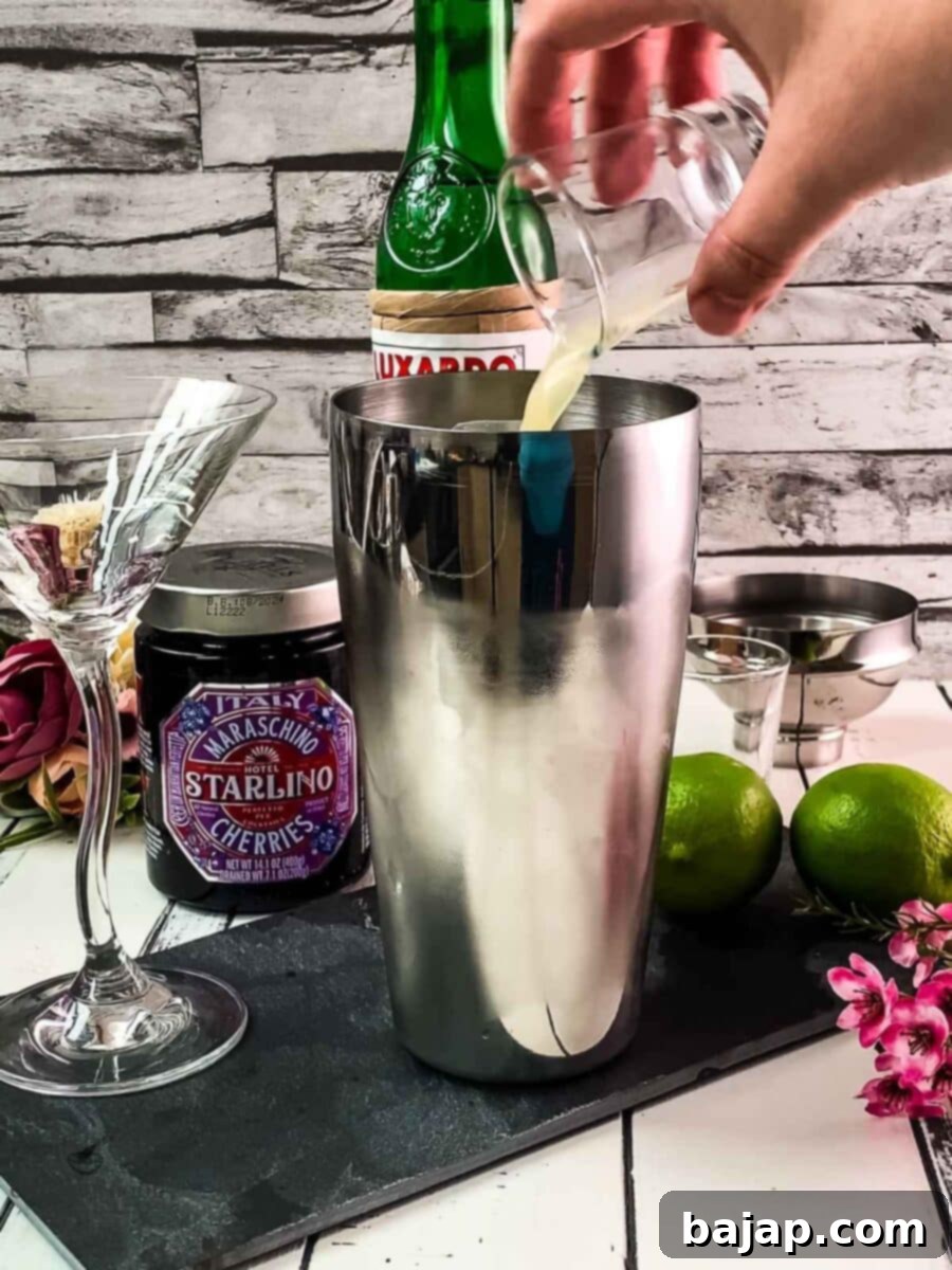 Add lime juice to the shaker.
