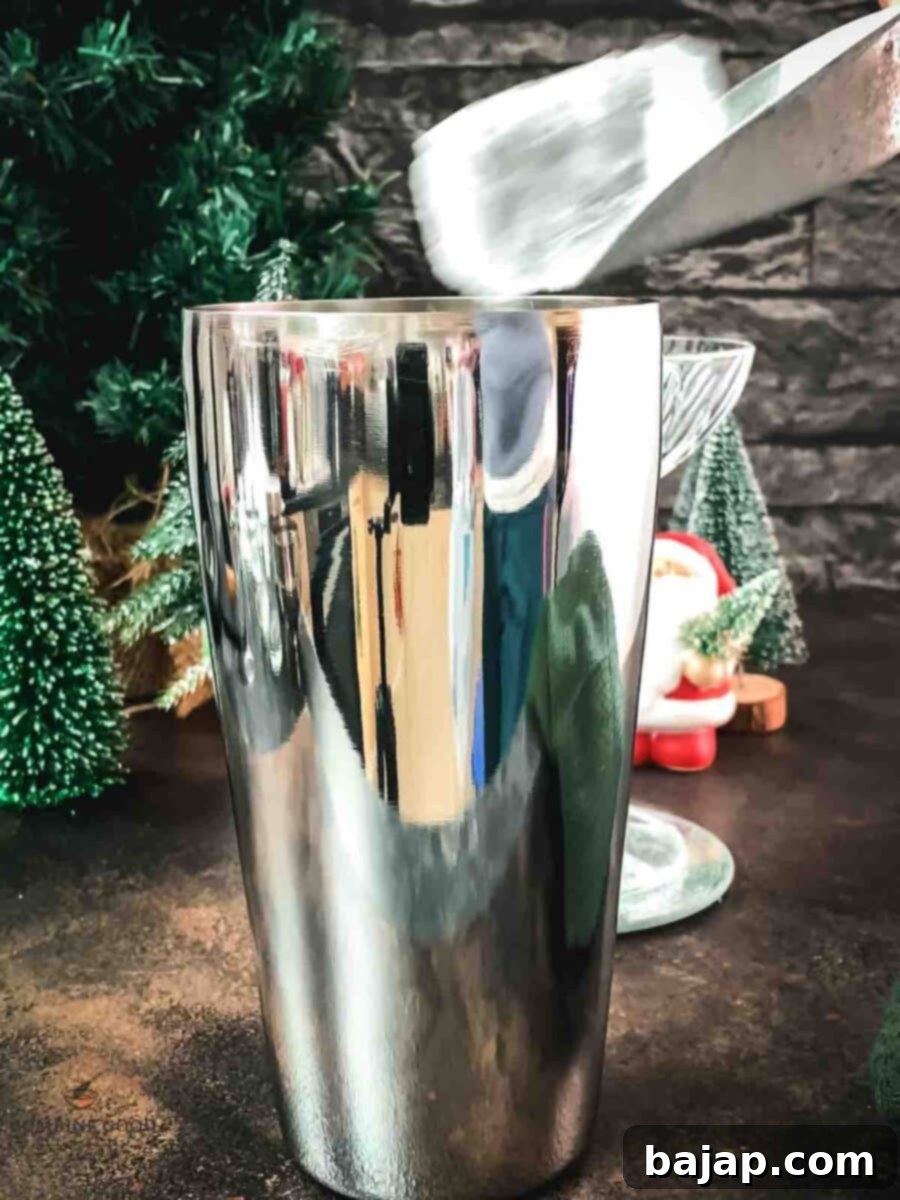 Add cubed ice to the shaker.