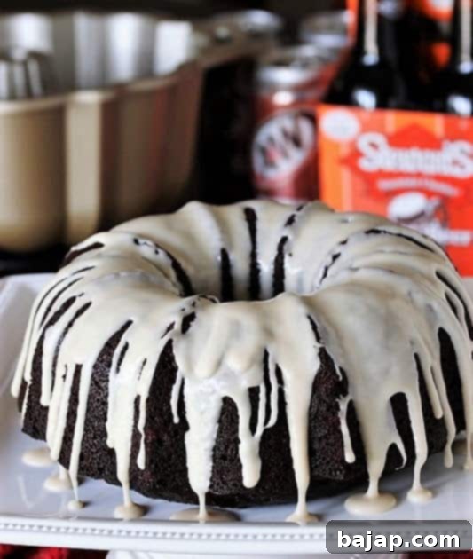 A unique Chocolate Root Beer Bundt Cake with a root beer glaze.