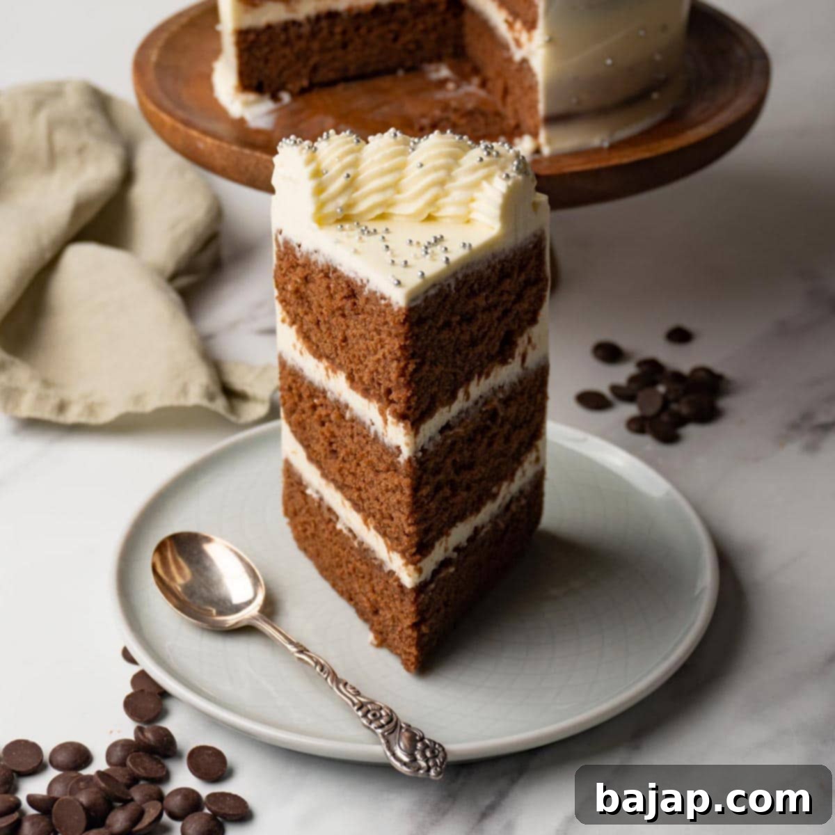 Rich chocolate cake topped with luscious cream cheese frosting.