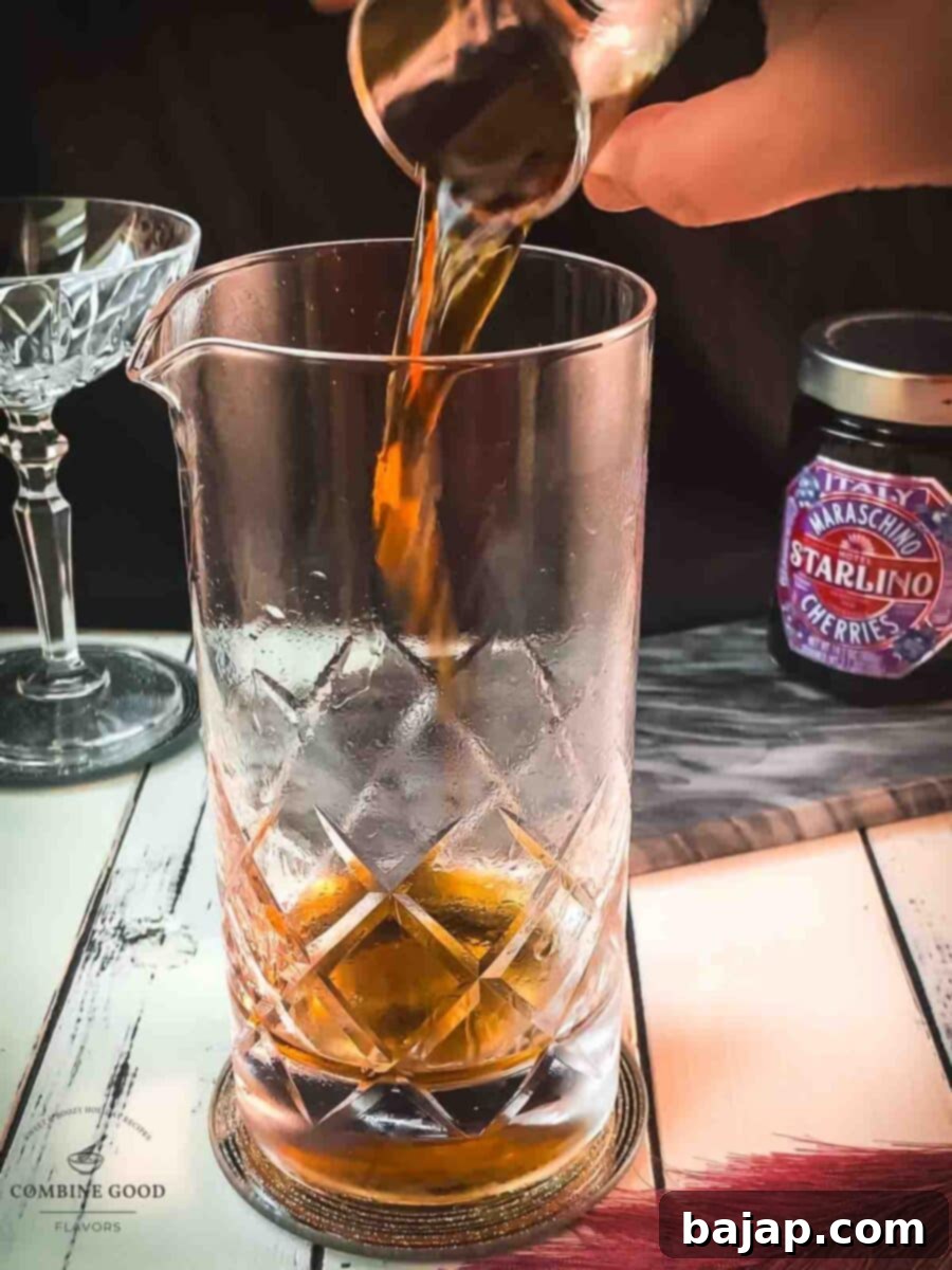 Add sweet Vermouth to the stirring glass.