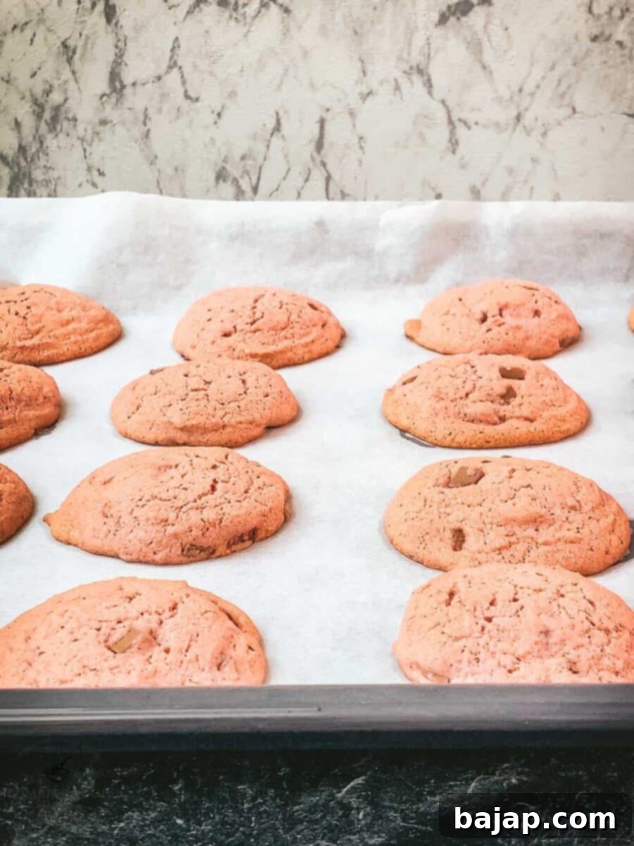 Pink cookies after baking.