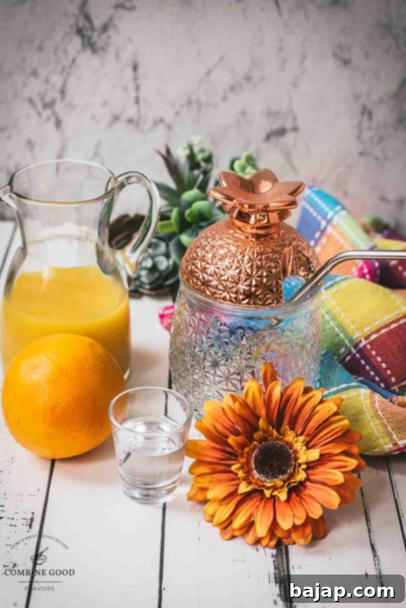 Ingredients screwdriver cocktail - vodka, orange juice, cubed ice.