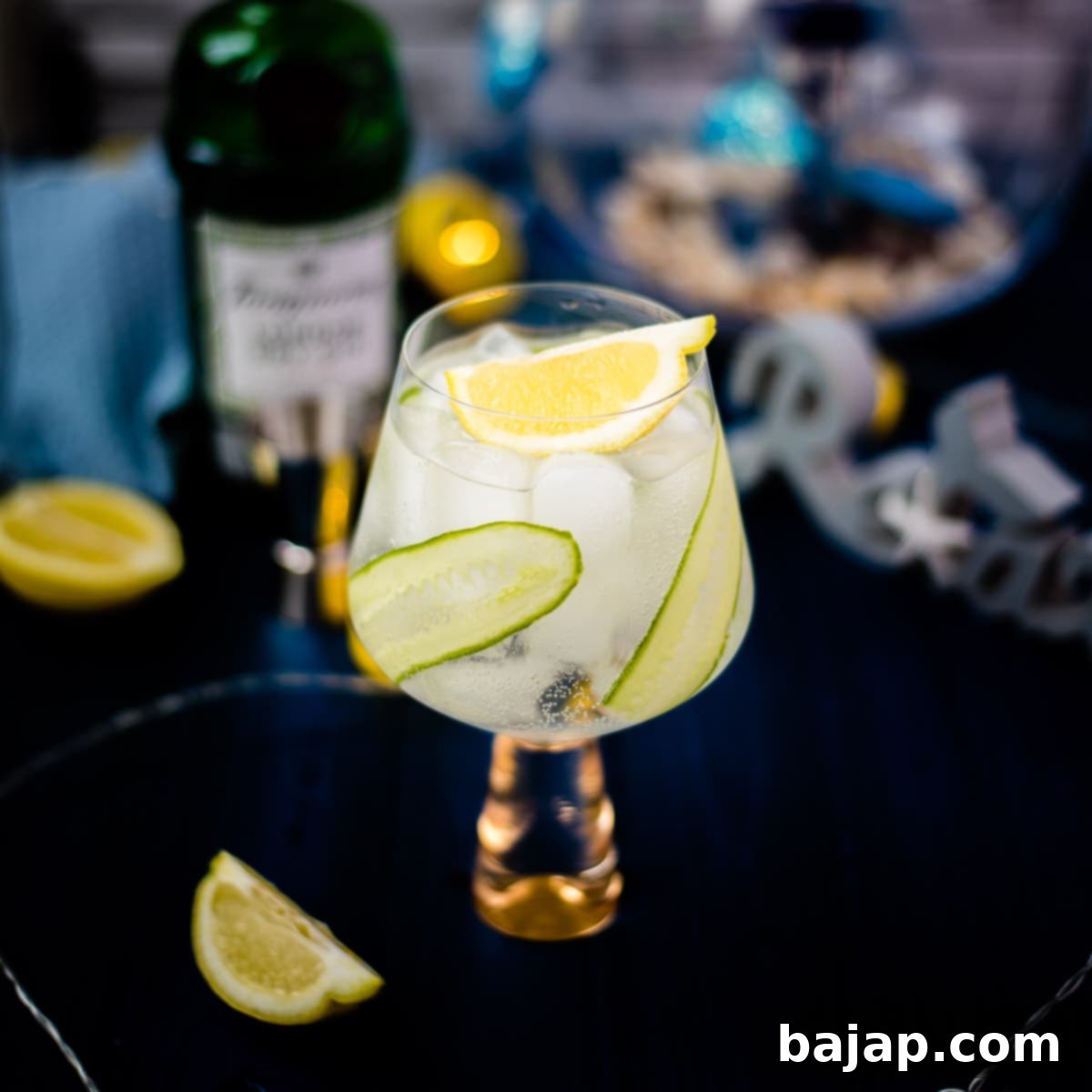 Gorgeous cucumber gin and tonic, with thinly sliced cucumber, placed on the inside of the glass. So refreshing!