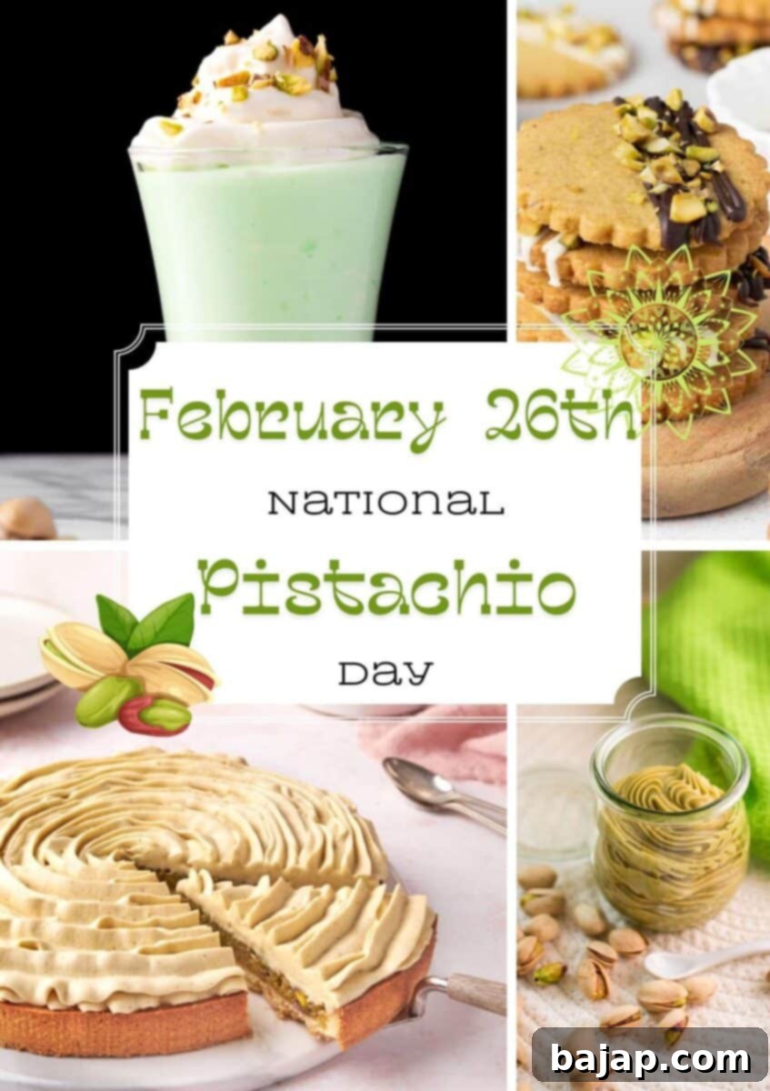 A vibrant collection of pistachio desserts to celebrate National Pistachio Day on February 26th, featuring over 30 delicious recipes like cakes, cookies, and ice cream.