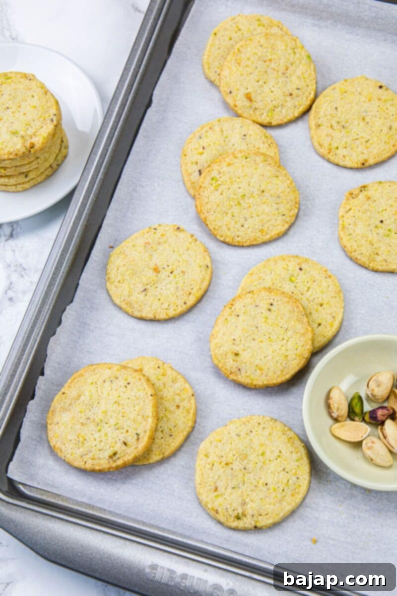 Perfectly crisp, buttery lemon pistachio cookies with a sweet and tangy flavor.