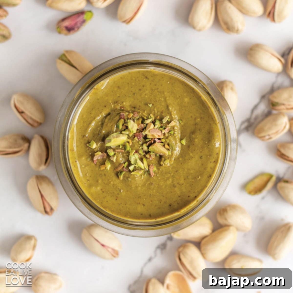 Smooth, creamy homemade pistachio butter, a healthy alternative to other nut butters.