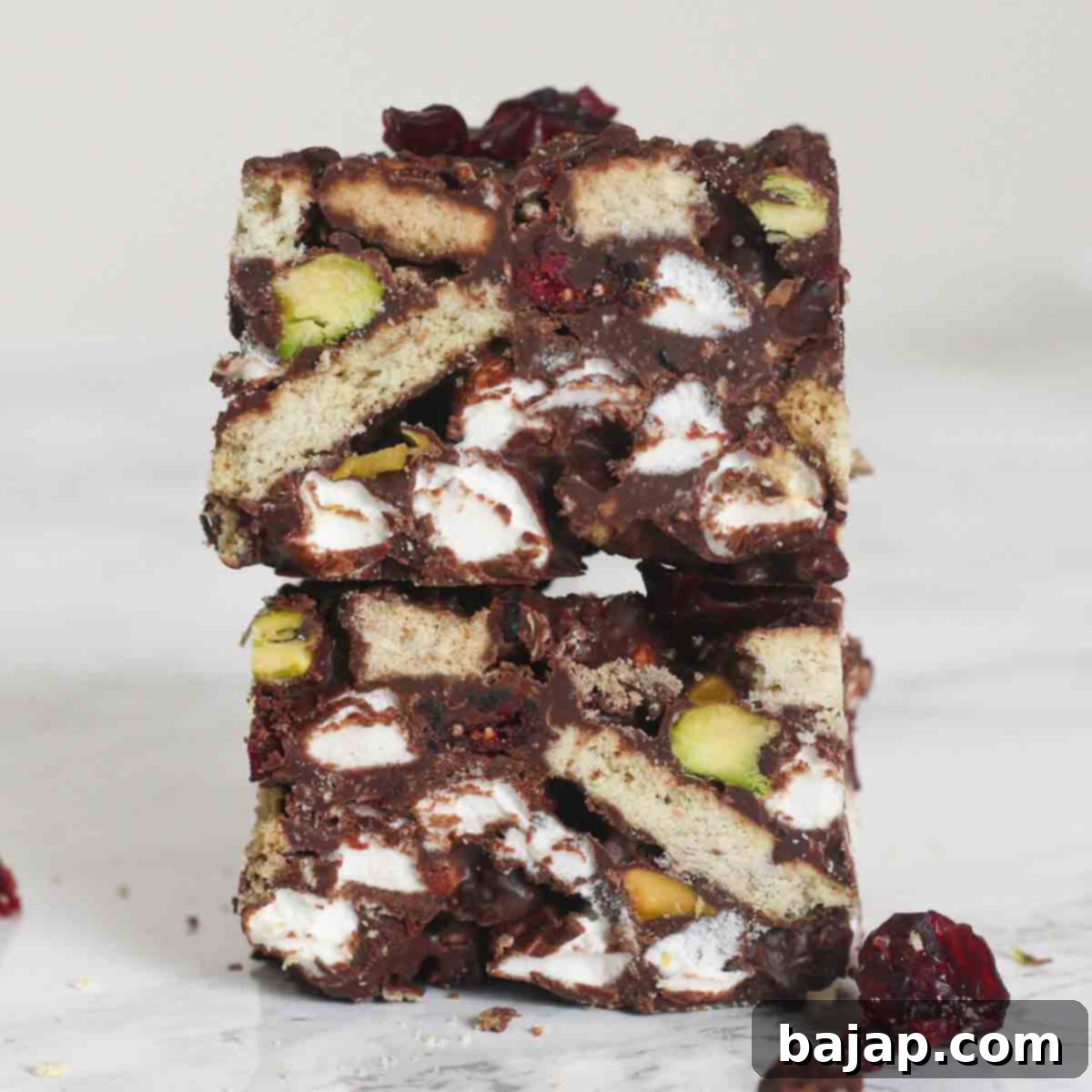 Sweet, nutty, and crunchy Pistachio & Cranberry Rocky Road, a delicious festive snack.