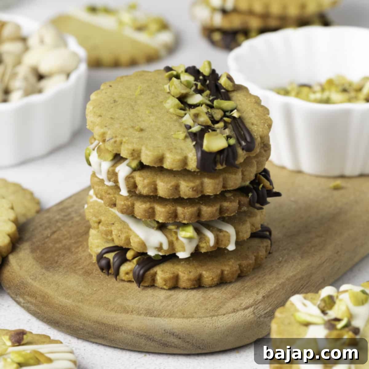 Easy cut-out pistachio shortbread cookies, rich and buttery.