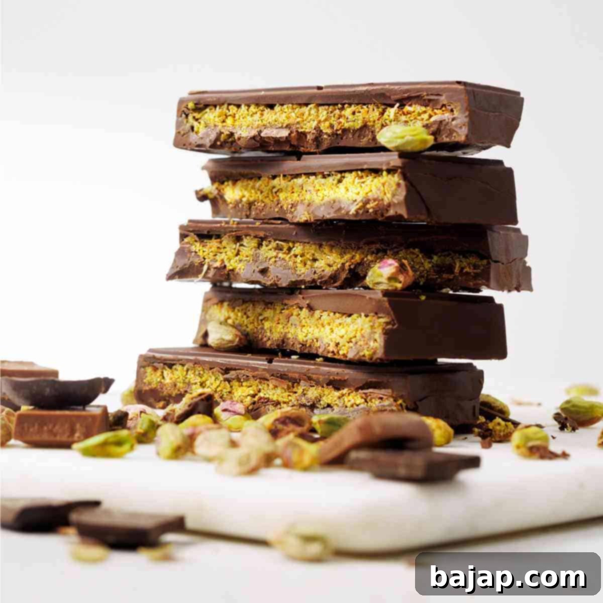 A trendy viral Dubai chocolate bar, filled with crispy layers and pistachios.