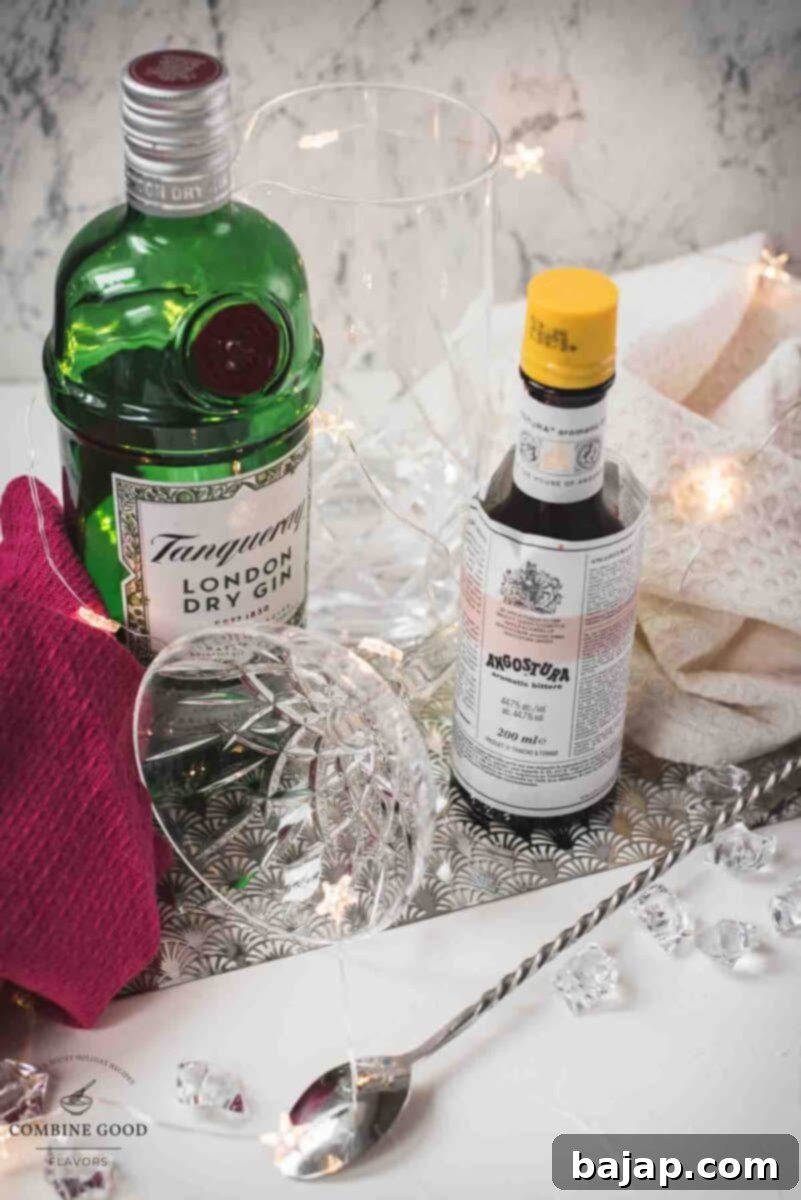 Two main ingredients for Pink Gin: a bottle of gin and Angostura bitters.