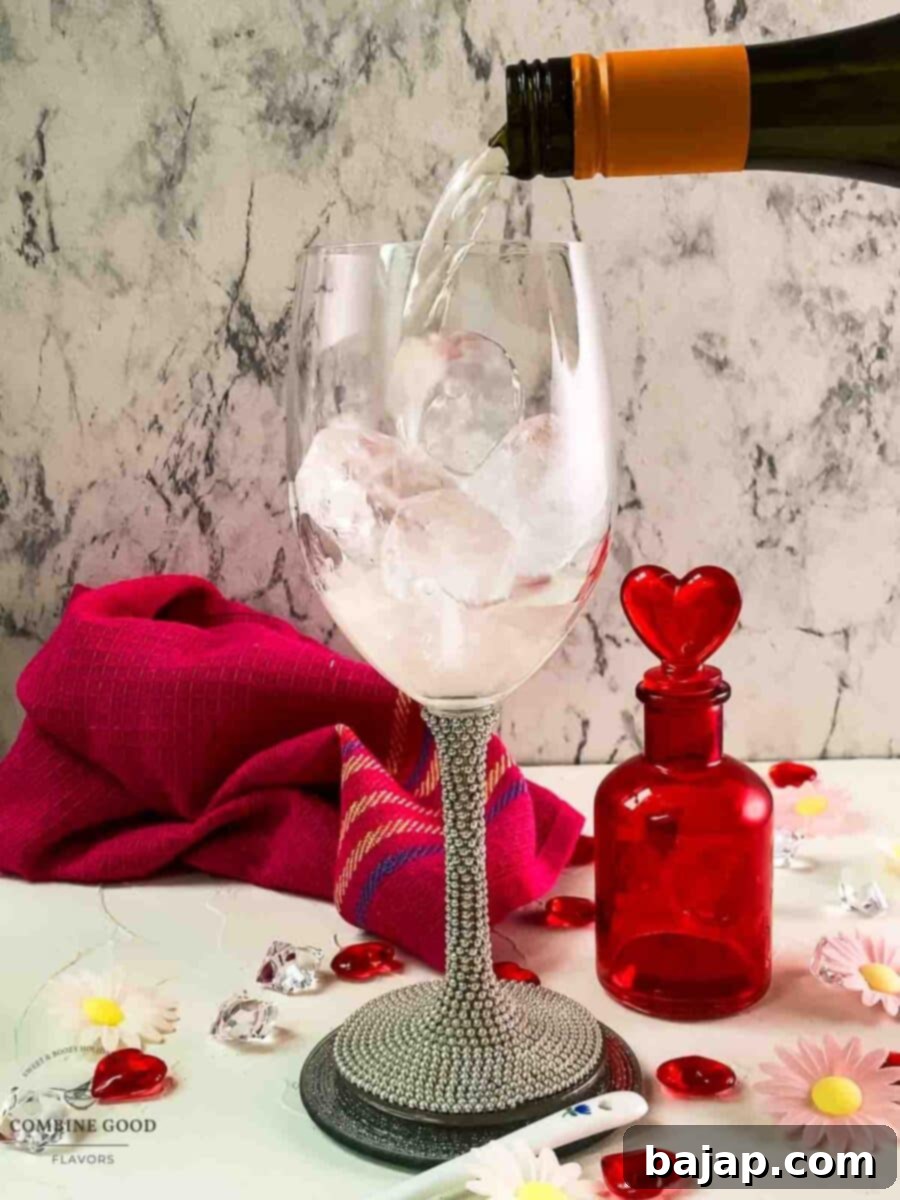 Top the gin filled glass with prosecco.